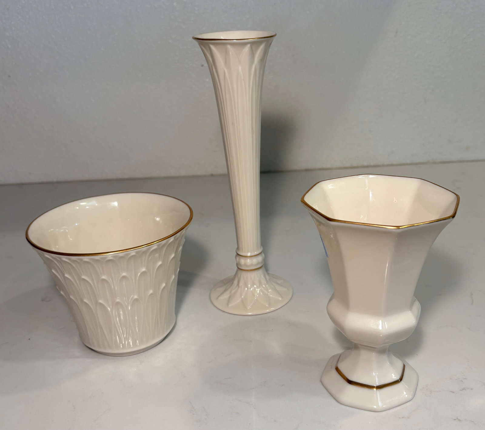 Hollywood Regency Lenox Ivory and Gold Vase Curation- Set of 3 - 3