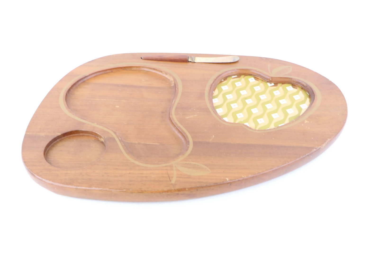 Vintage 1970s Mid-Century Modern Wood Fruit Cheese Charcuterie Board Serving Tray - 6
