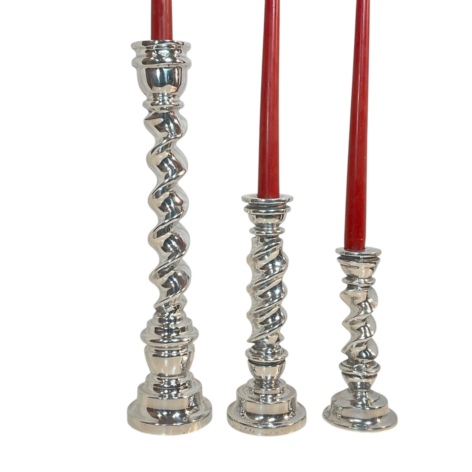 Set of 3 Polished Pewter Twisted Candle Holders 7"-14.5" - 10