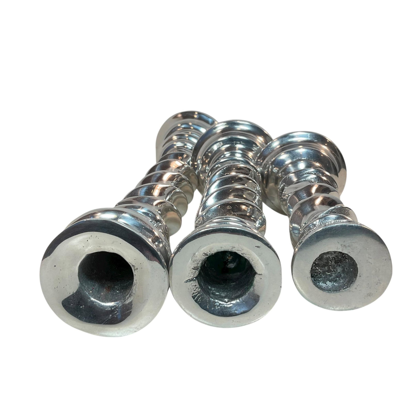 Set of 3 Polished Pewter Twisted Candle Holders 7"-14.5" - 11