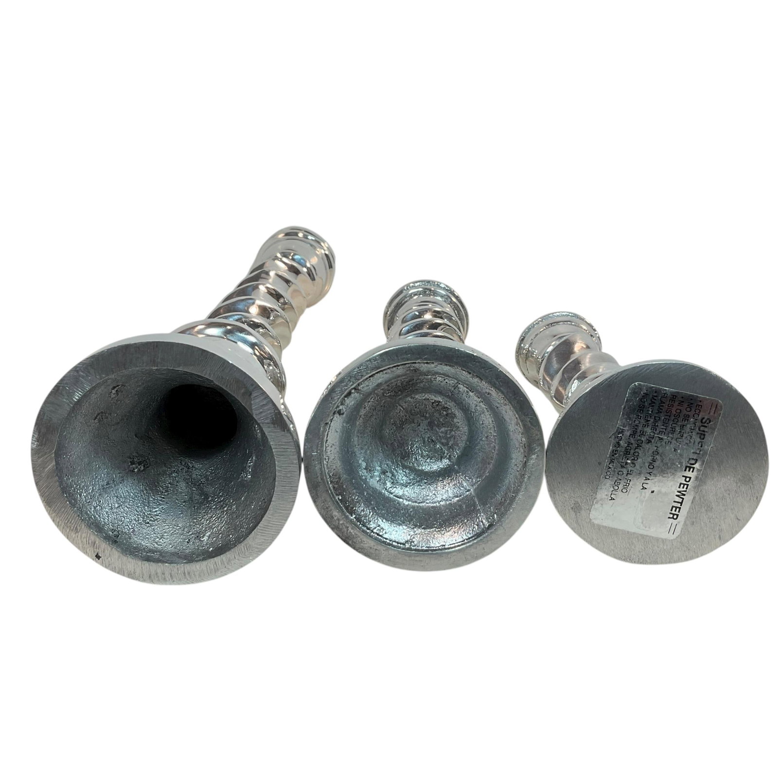 Set of 3 Polished Pewter Twisted Candle Holders 7"-14.5" - 12