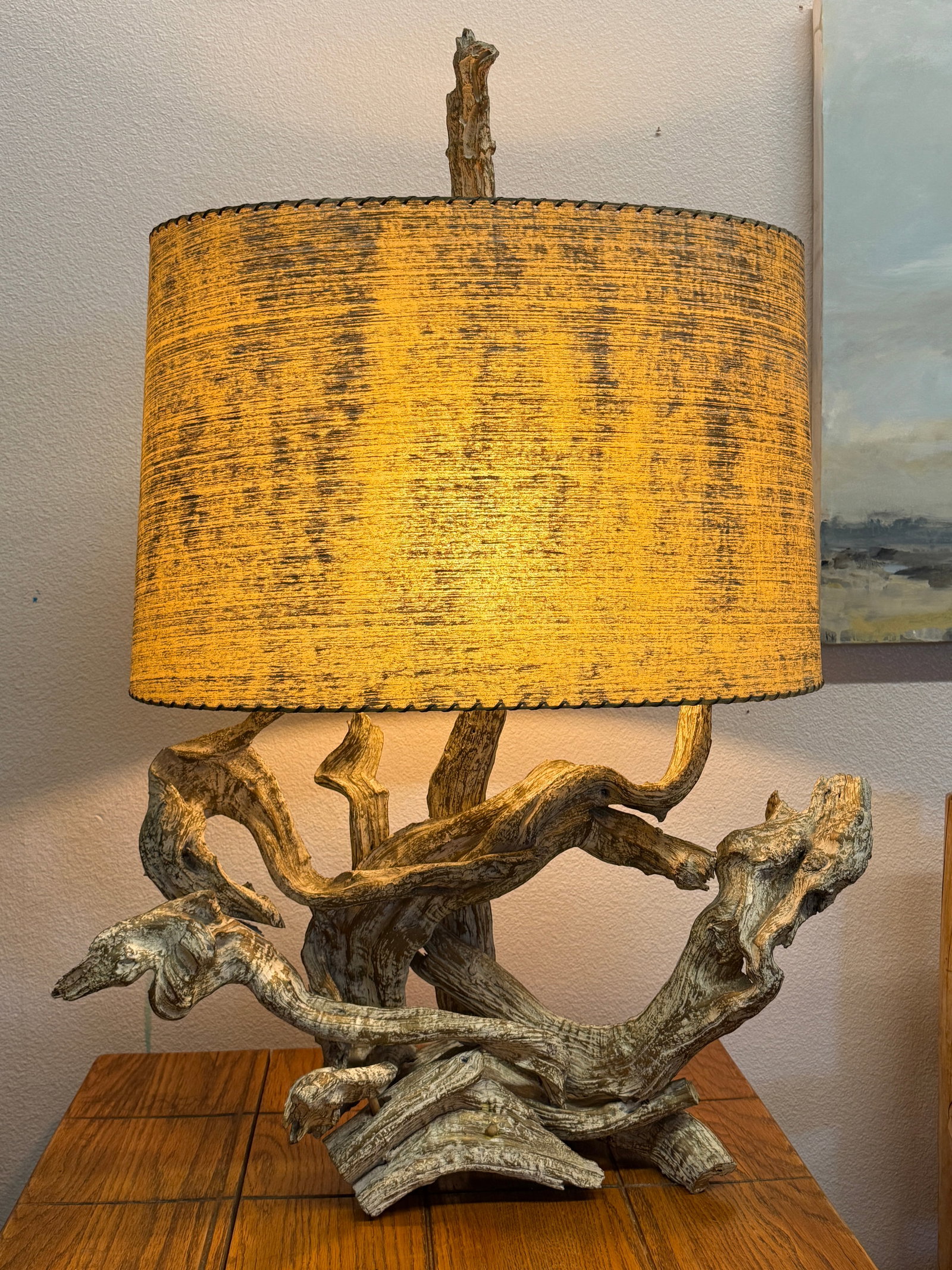 1950s Mid Century Large Sculptural Lamp Gold Gilt and White Wash Juniper Burl - 10