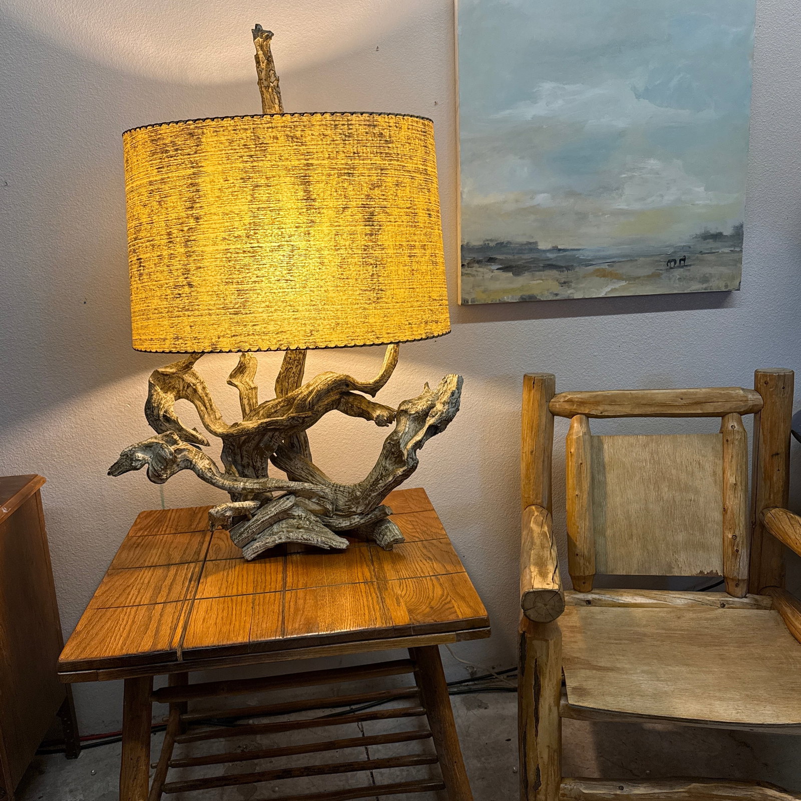 1950s Mid Century Large Sculptural Lamp Gold Gilt and White Wash Juniper Burl - 2