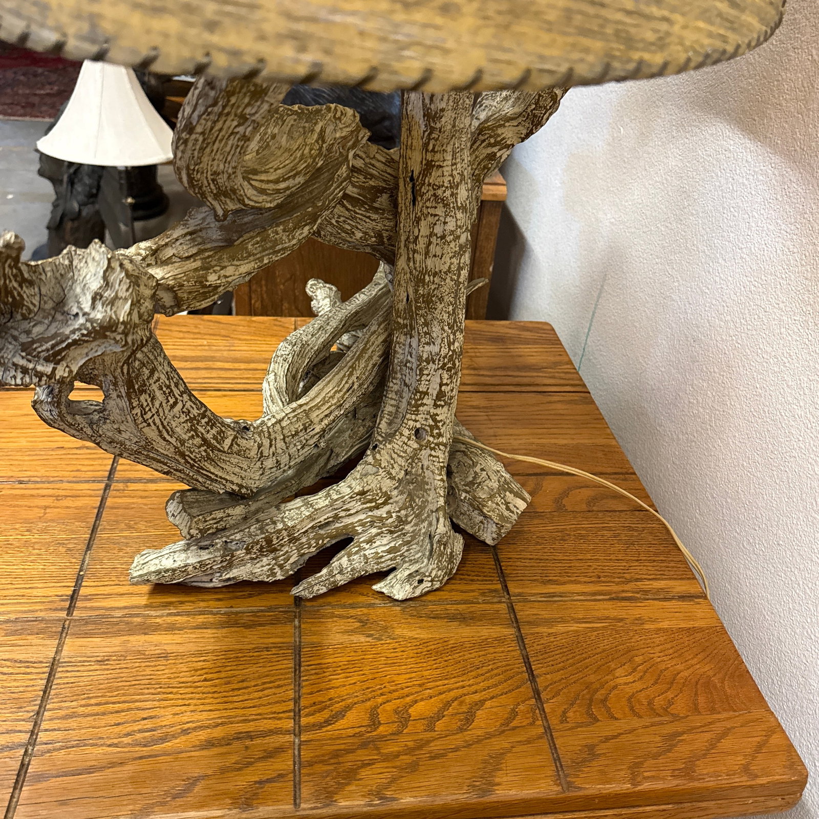 1950s Mid Century Large Sculptural Lamp Gold Gilt and White Wash Juniper Burl - 5