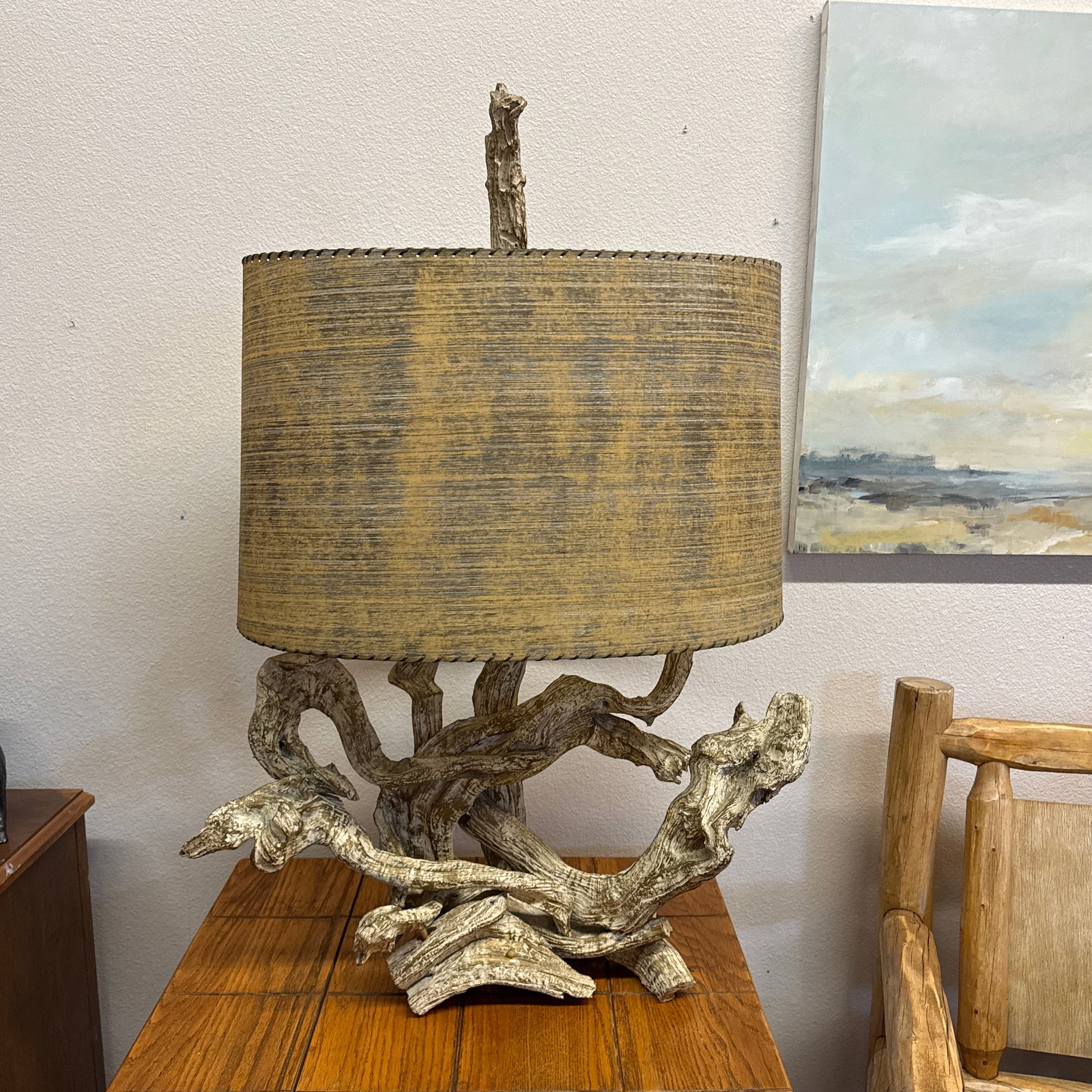 1950s Mid Century Large Sculptural Lamp Gold Gilt and White Wash Juniper Burl - 7
