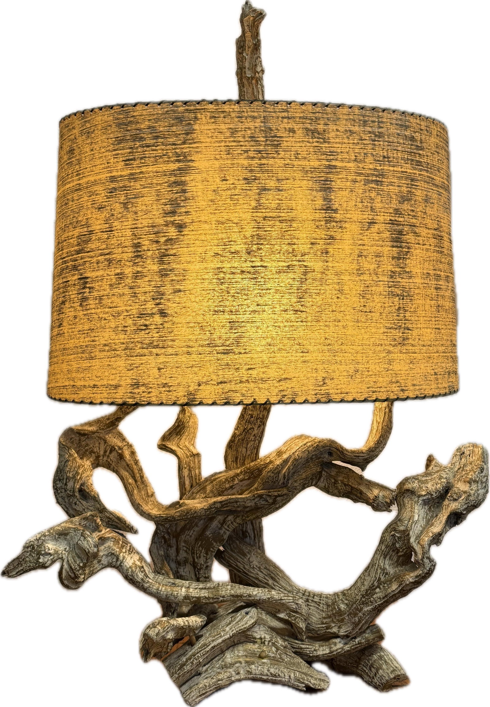 1950s Mid Century Large Sculptural Lamp Gold Gilt and White Wash Juniper Burl - 9