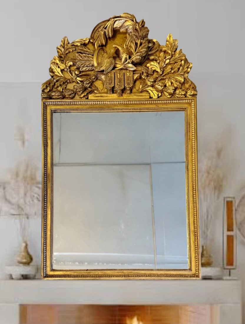 Large Carved Antique Regency Carved Wood Gold Mirror.. 64" Tall. Three Dimensional Carving Doves and - 2