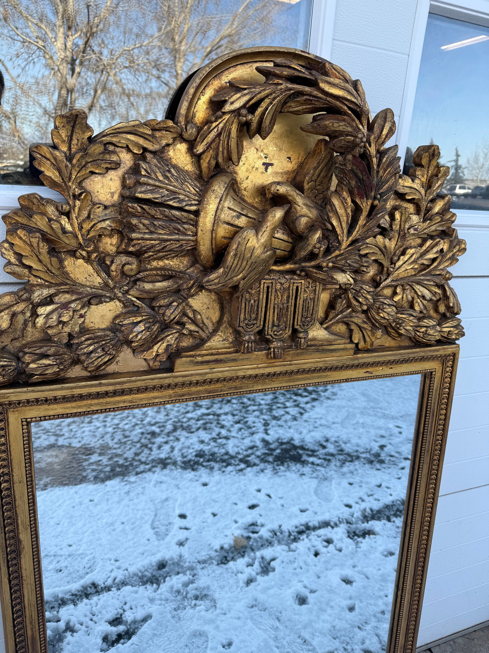 Large Carved Antique Regency Carved Wood Gold Mirror.. 64" Tall. Three Dimensional Carving Doves and - 4