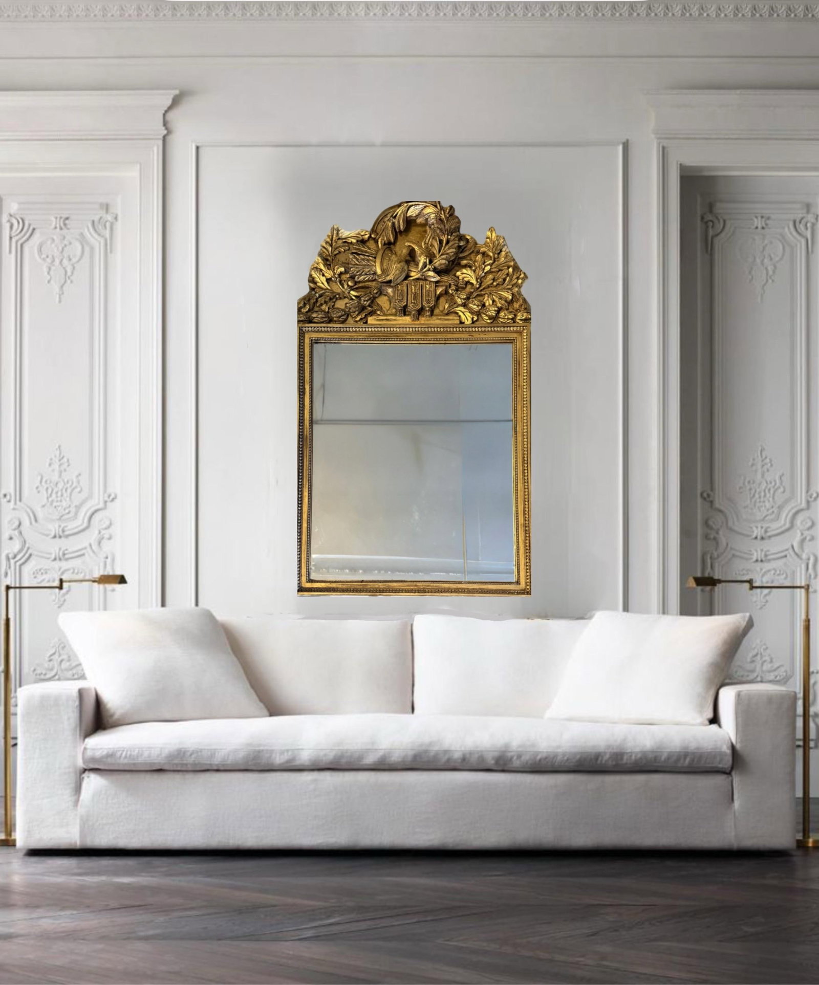 Large Carved Antique Regency Carved Wood Gold Mirror.. 64" Tall. Three Dimensional Carving Doves and - 8