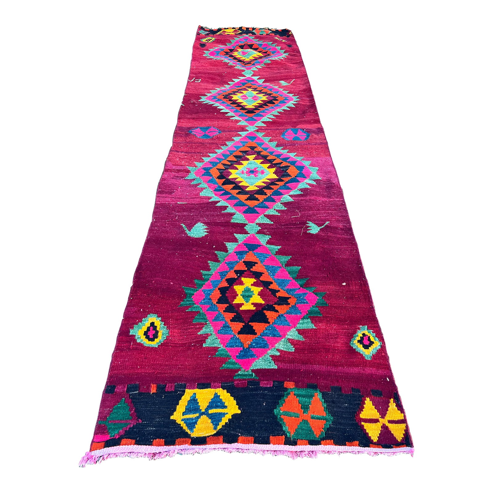 1950s Ruby Red Color Diamond Pattern Flatweave Kilim Rug (1 of 8)