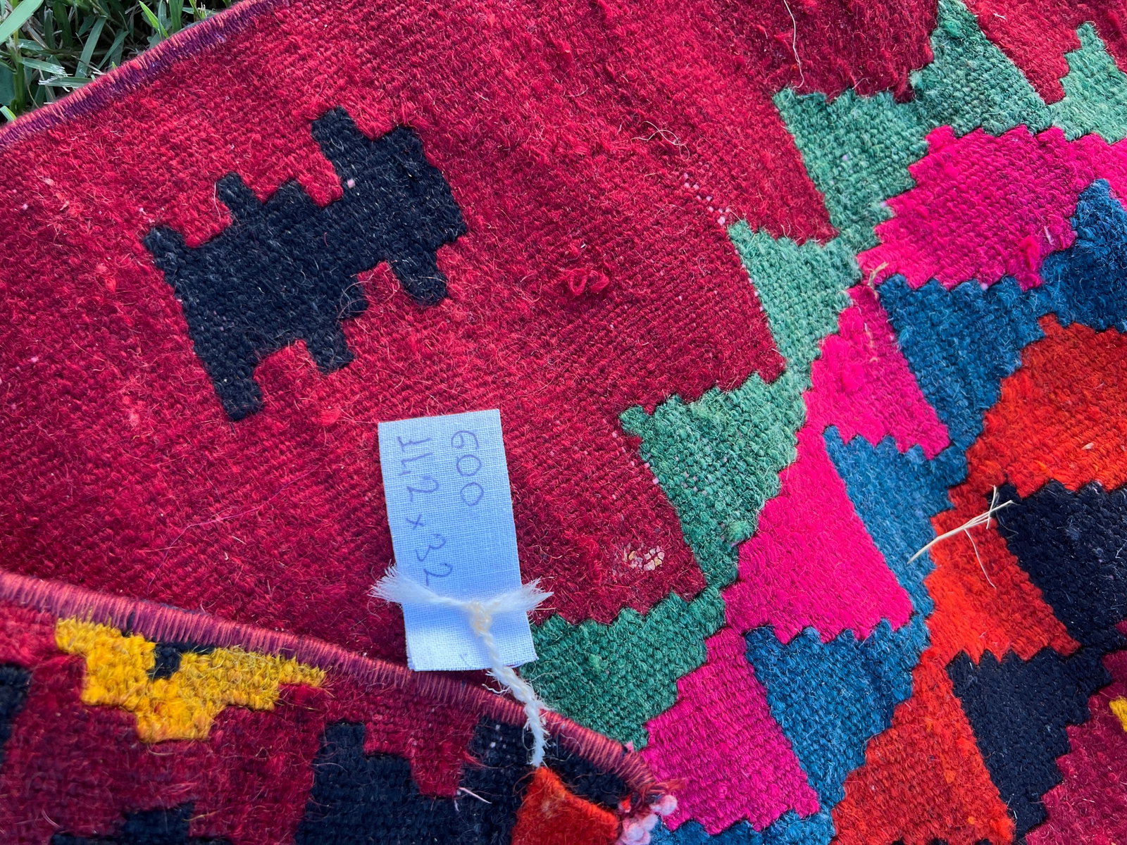 1950s Ruby Red Color Diamond Pattern Flatweave Kilim Rug - 8