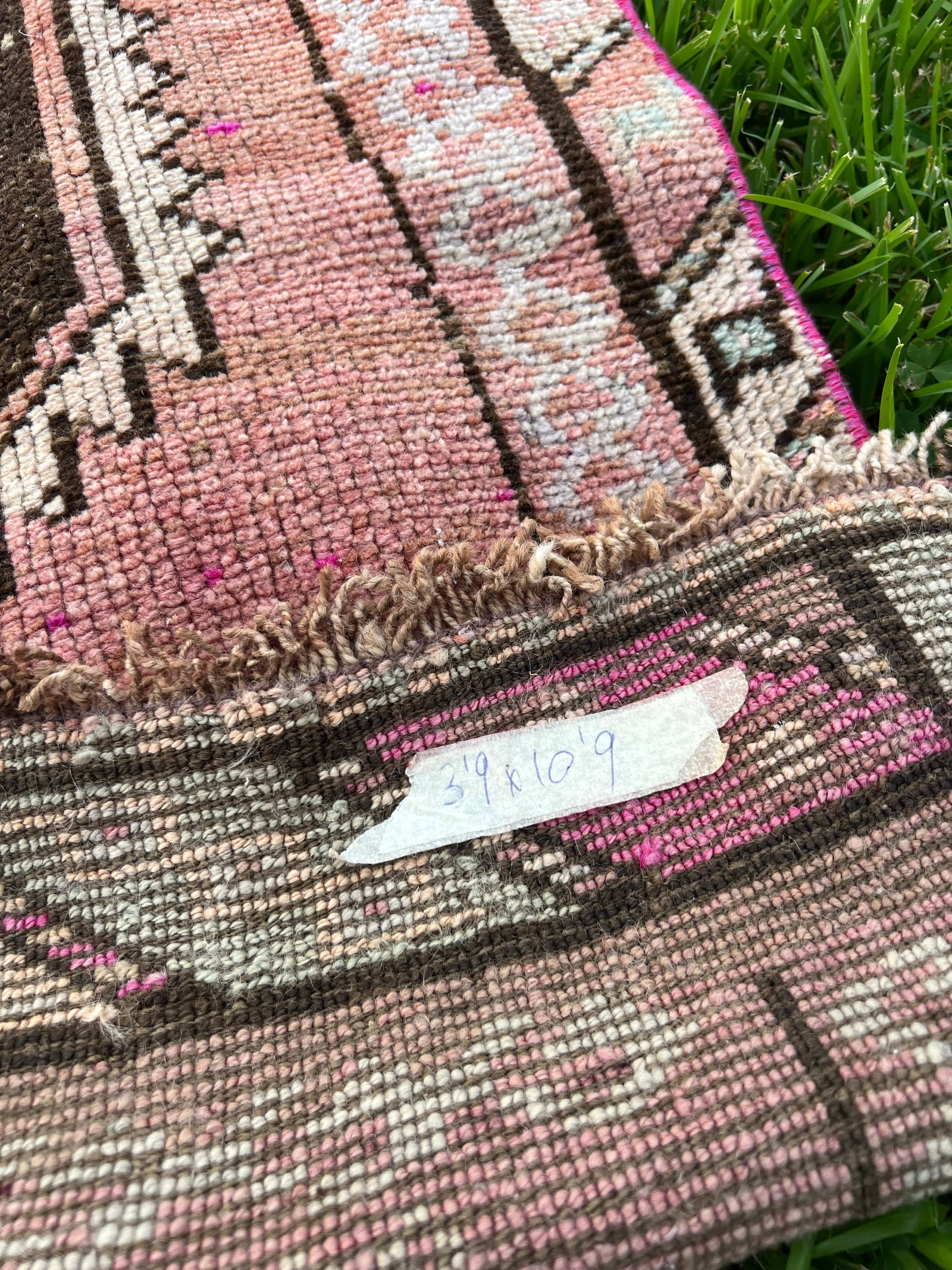 1940s Vintage Caucasian Pink Runner Rug As - 5
