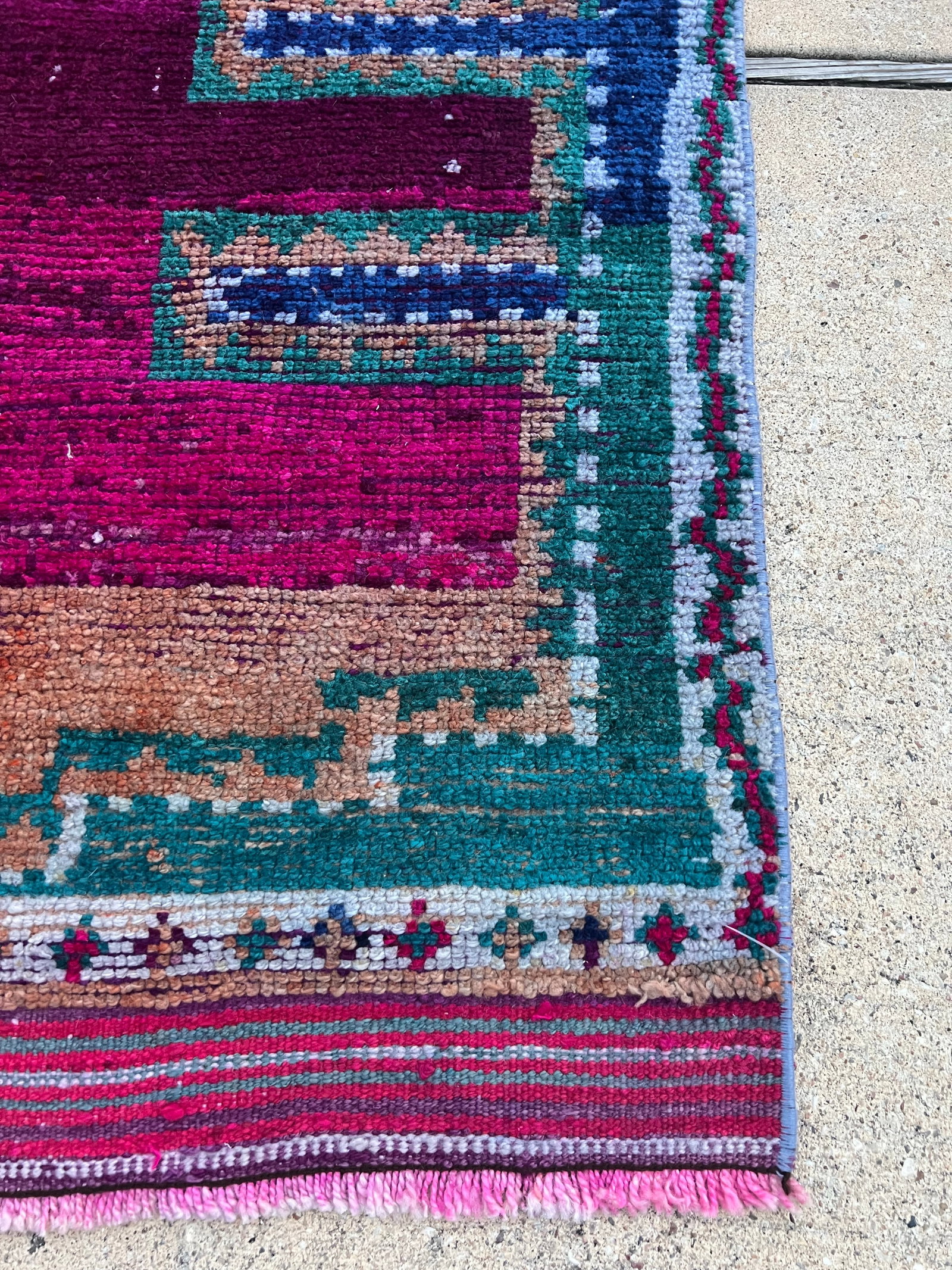 Vintage Hot Pink and Teal Color Kurdish Tribal Runner Rug - 3