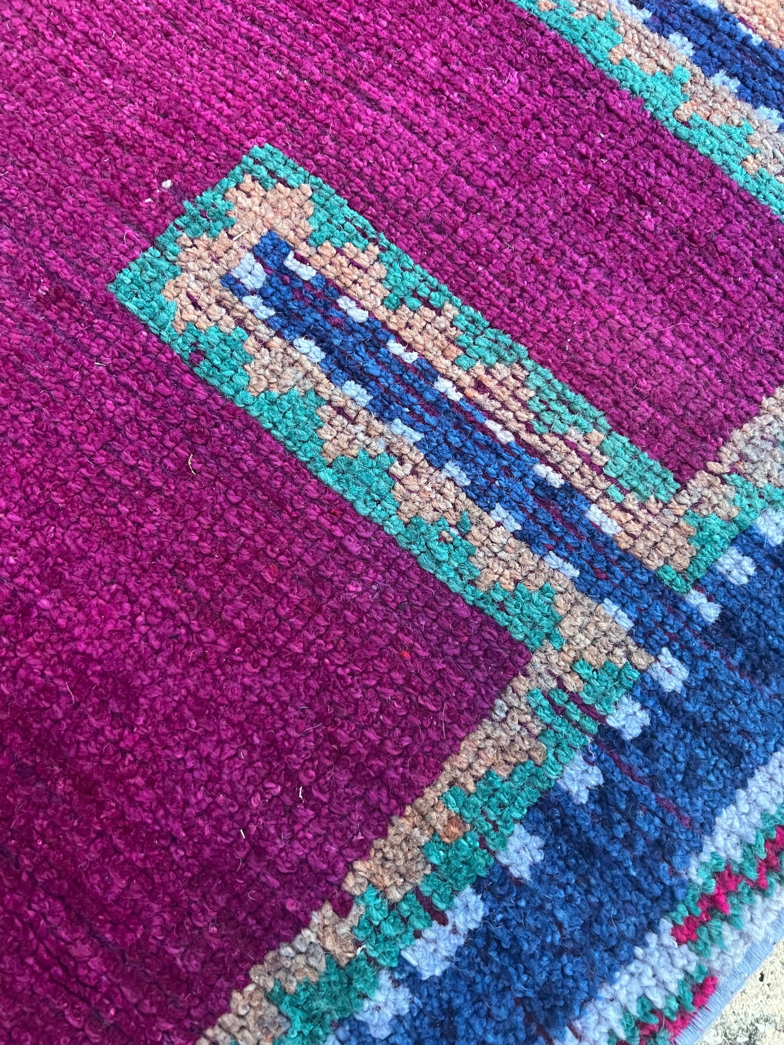 Vintage Hot Pink and Teal Color Kurdish Tribal Runner Rug - 5