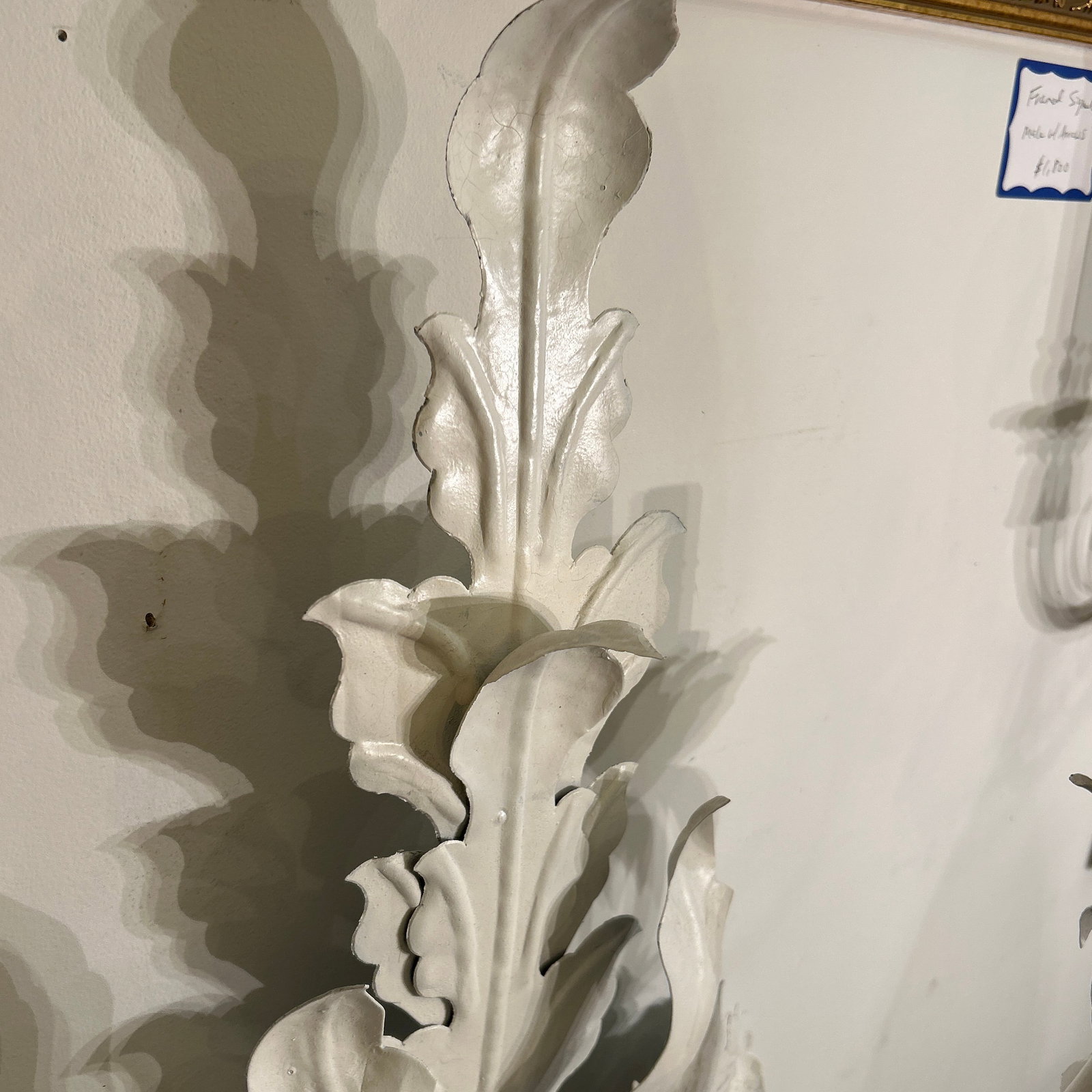 French Mediterranean Hollywood Regency Leaf Design Metal Wall Sconces a Pair Electrified - 3