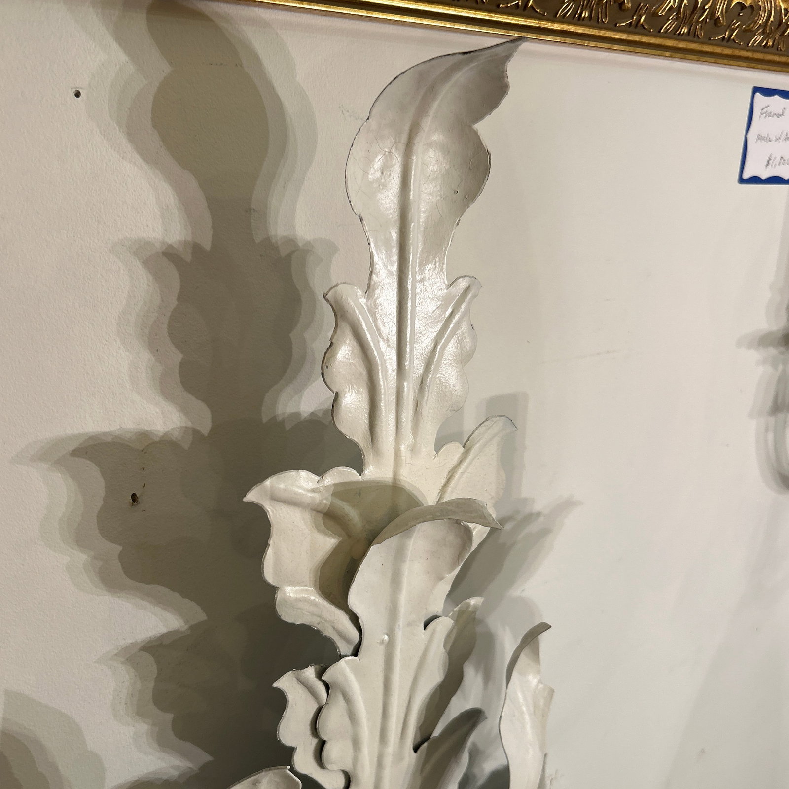 French Mediterranean Hollywood Regency Leaf Design Metal Wall Sconces a Pair Electrified - 4