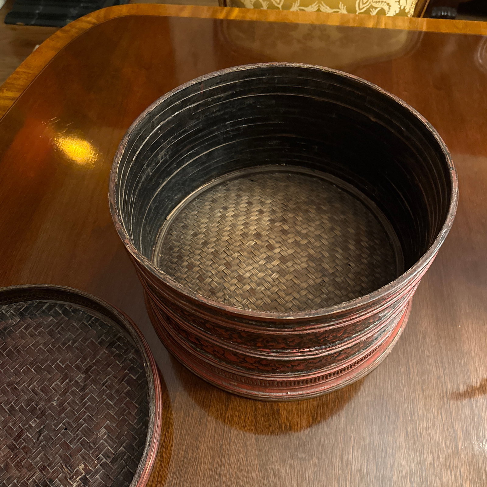 Late 1800s Red Lacquer Betel Tray - 2