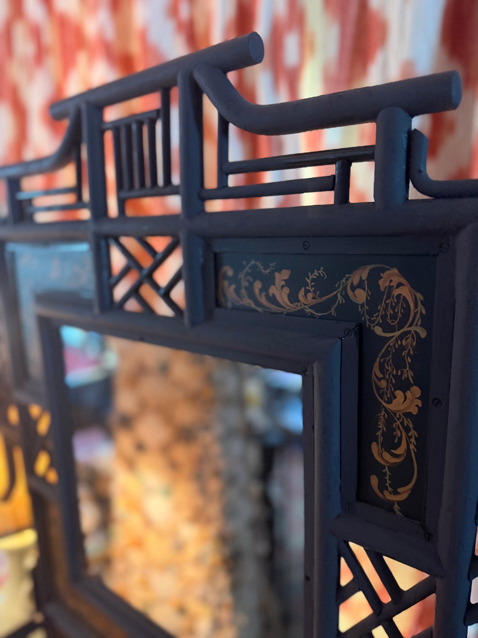 1960s Wrought Iron Chinoiserie Mirrored Fire Screen - 3
