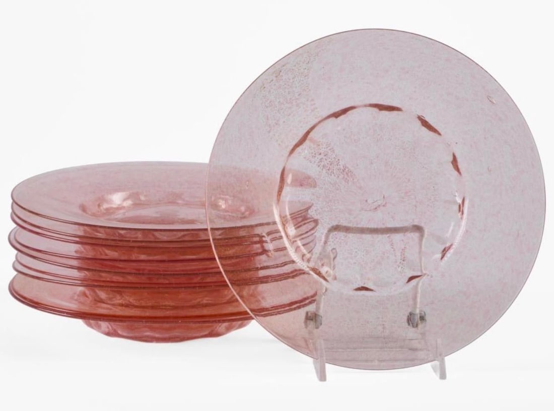 1920s Italian Murano Pink Blown Glass Dessert Service Bowls and Plates 10 Each - 4
