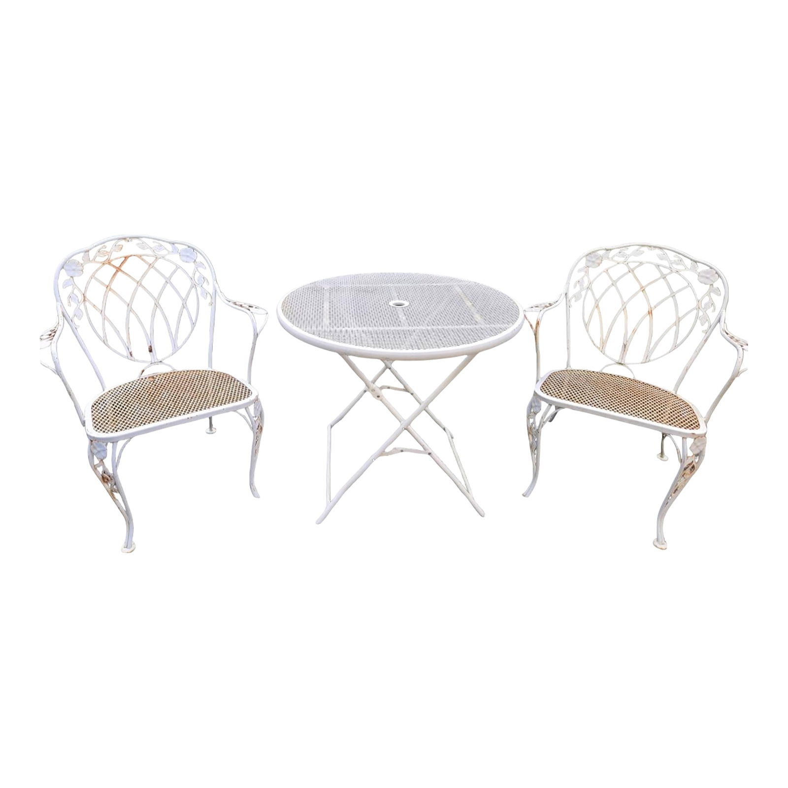 Vintage Wrought Iron Patio Chairs With Folding Table, 3 Pieces (1 of 6)