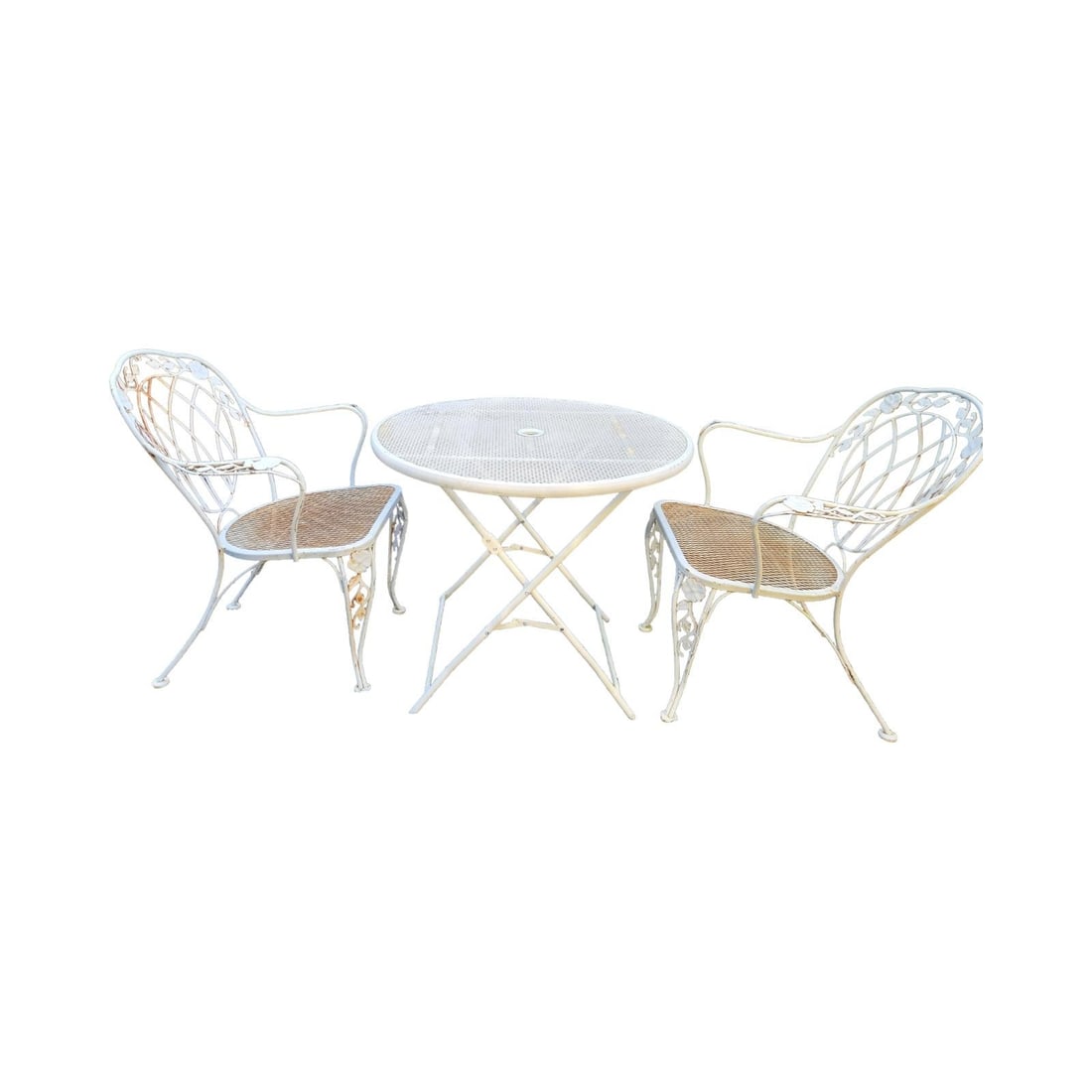 Vintage Wrought Iron Patio Chairs With Folding Table, 3 Pieces - 2