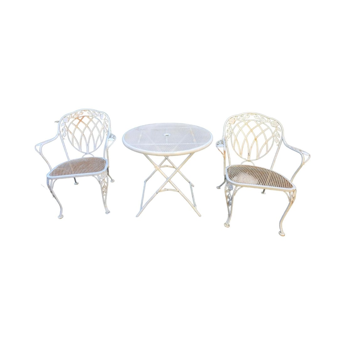 Vintage Wrought Iron Patio Chairs With Folding Table, 3 Pieces - 3