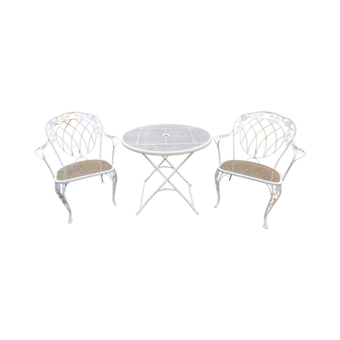 Vintage Wrought Iron Patio Chairs With Folding Table, 3 Pieces - 4