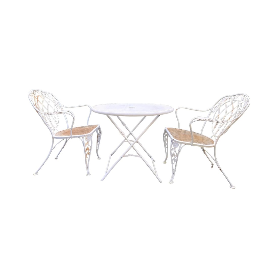 Vintage Wrought Iron Patio Chairs With Folding Table, 3 Pieces - 5
