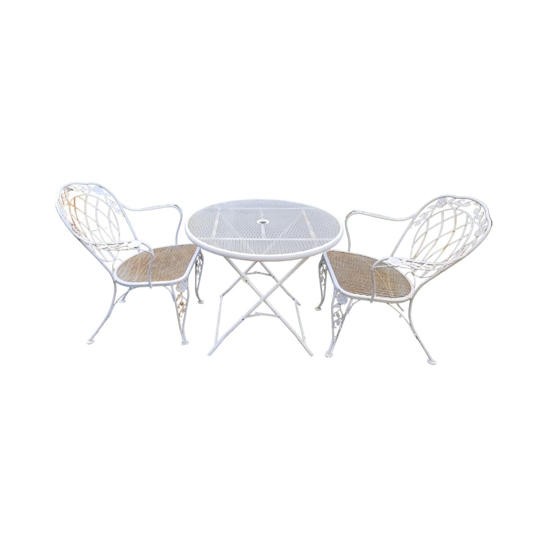 Vintage Wrought Iron Patio Chairs With Folding Table, 3 Pieces - 6