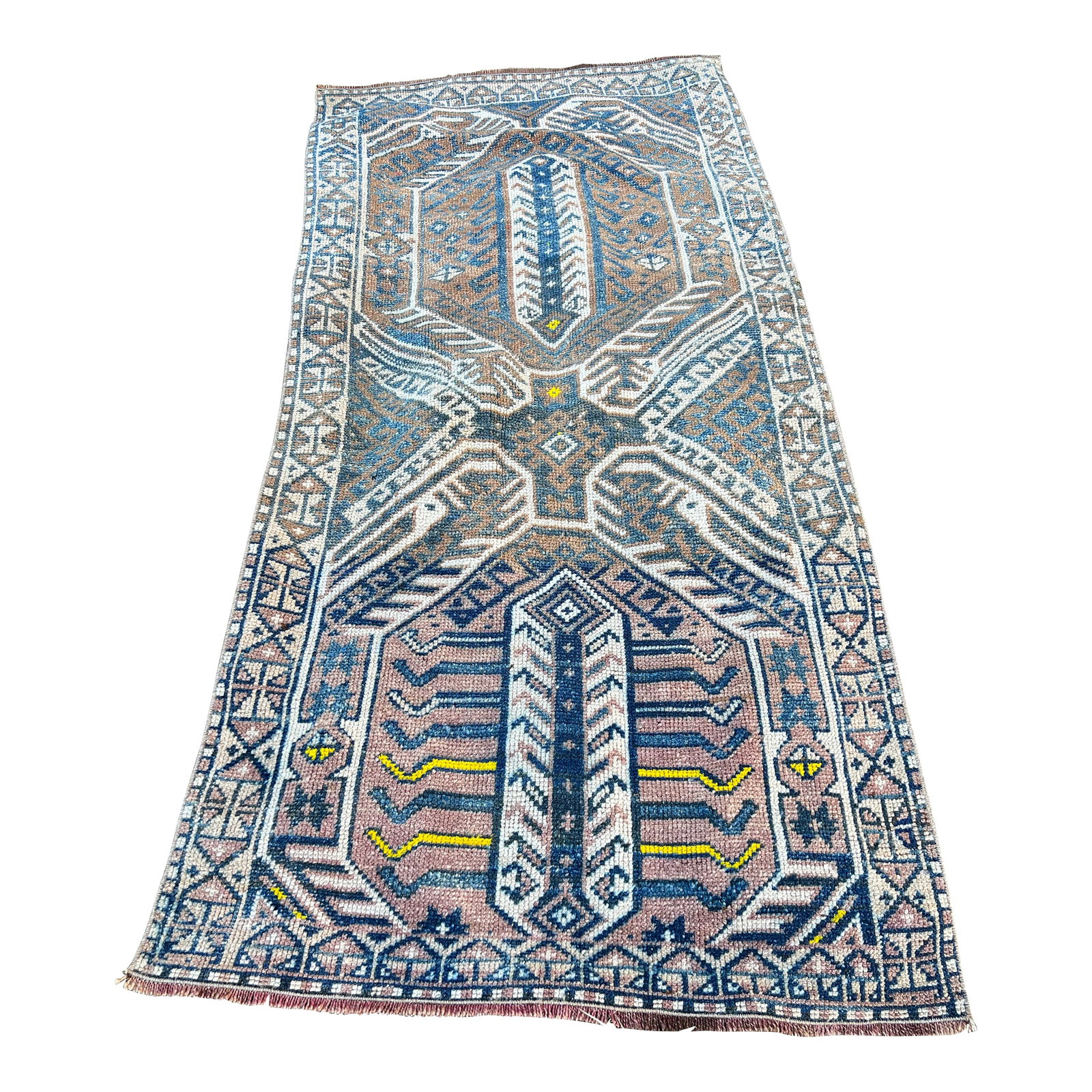 Vintage Earthy Tones Medium Size Handmade Rug: All rugs have been professionally cleaned; original condition is not altered, age-related wear is considered normal in these unique, hand woven vintage rugs. It is common for slight variations in wear