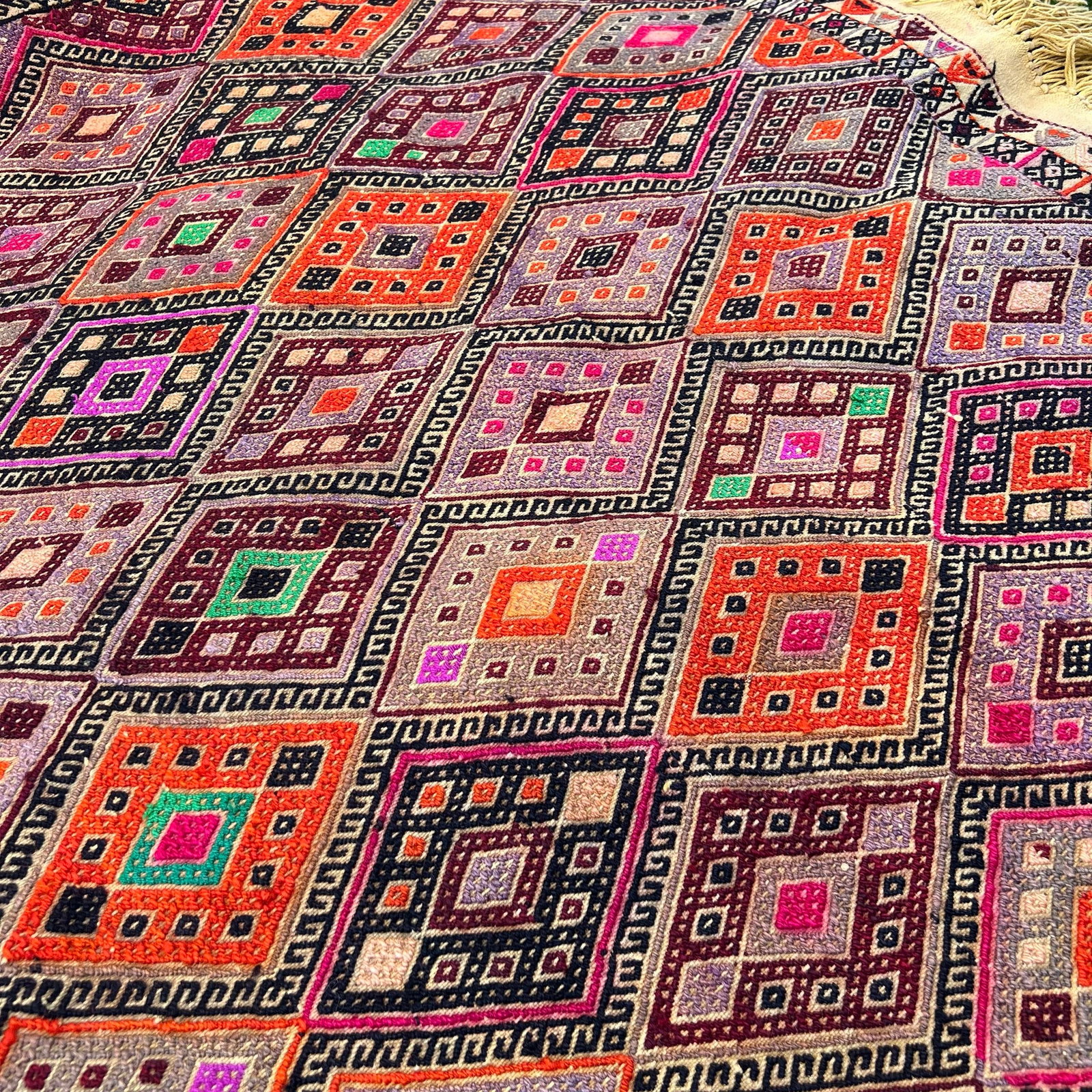 1960s Nomadic Embroidery Cecim Kilim Rug - 7