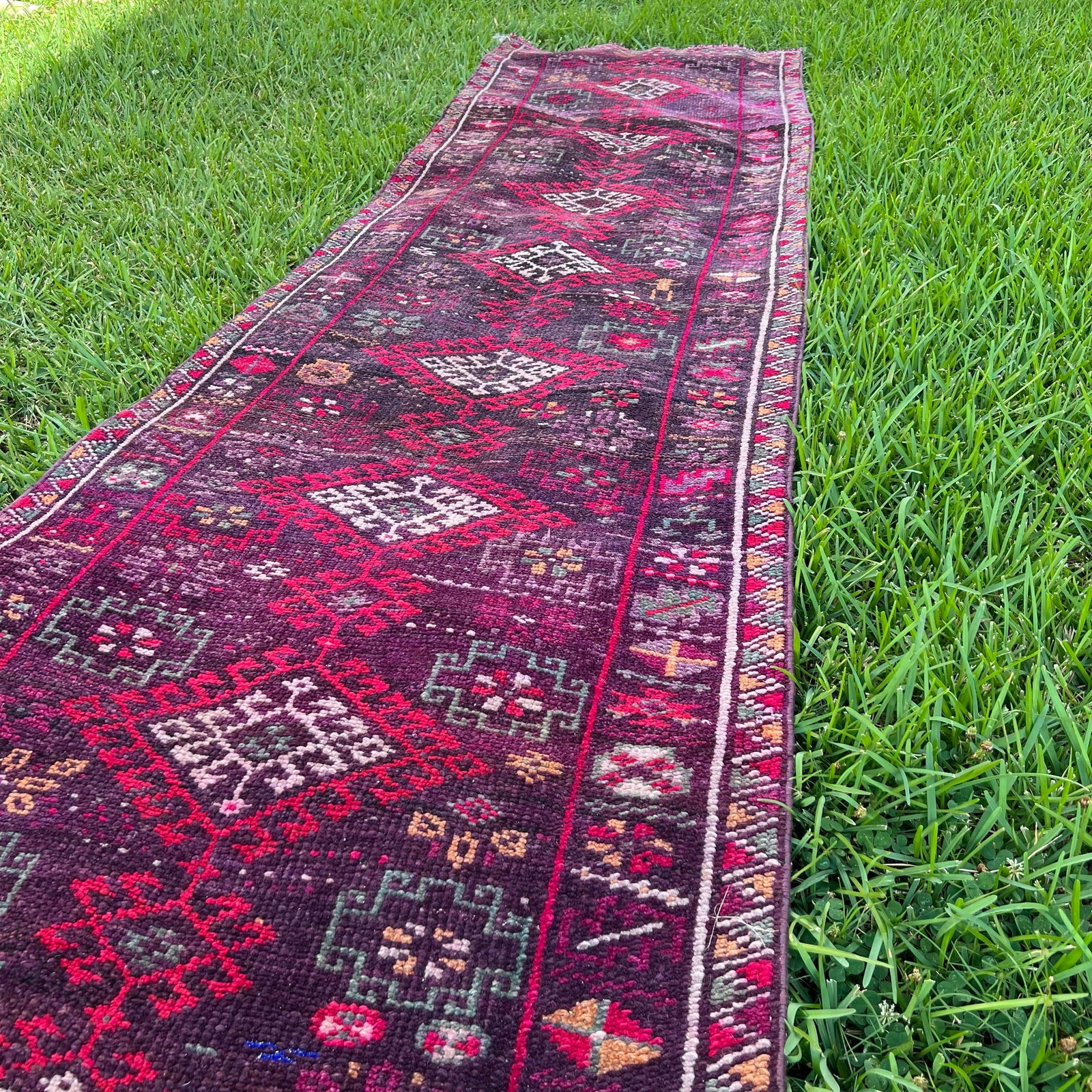 1940s Vintage Handmade Purple Herki Runner Rug - 3