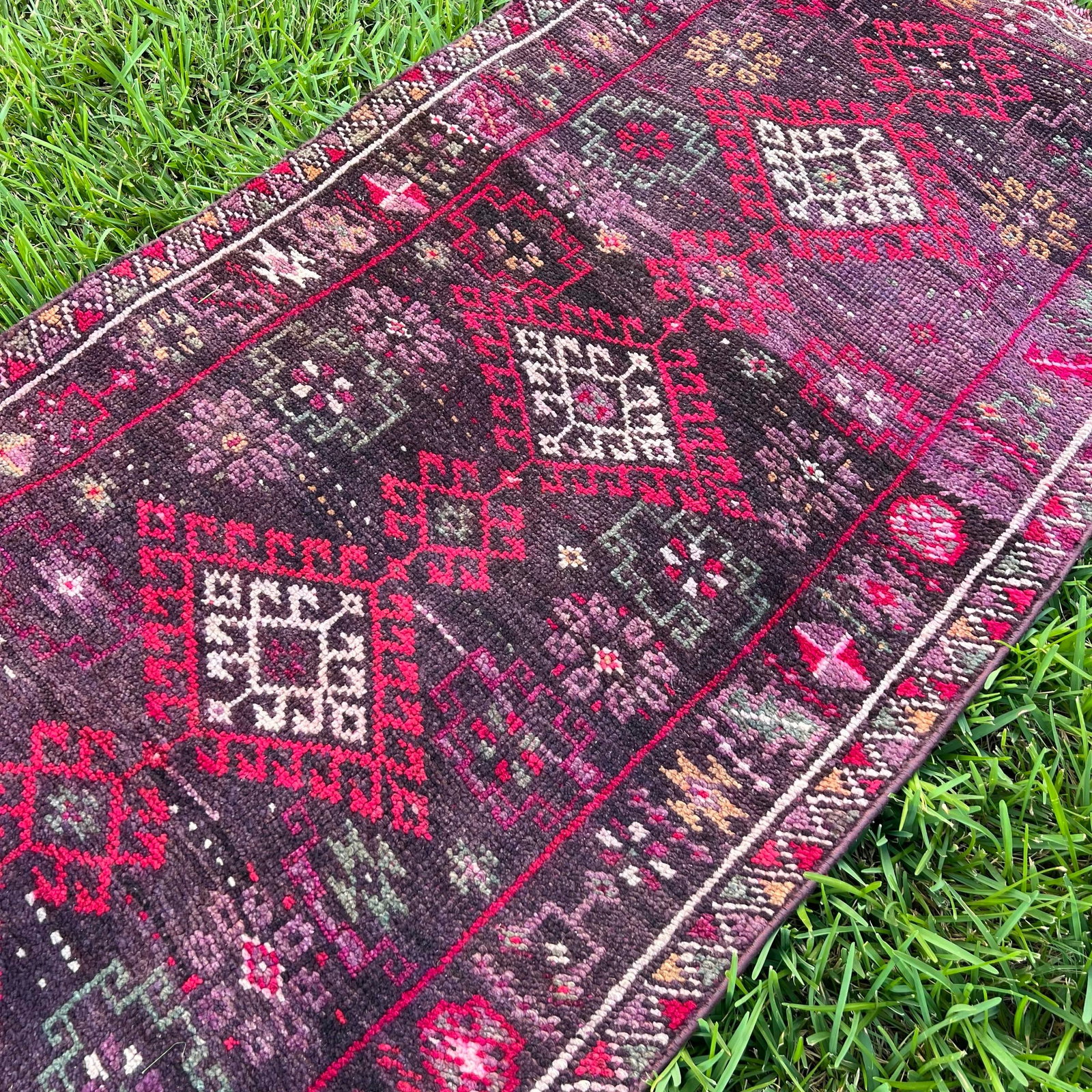 1940s Vintage Handmade Purple Herki Runner Rug - 5