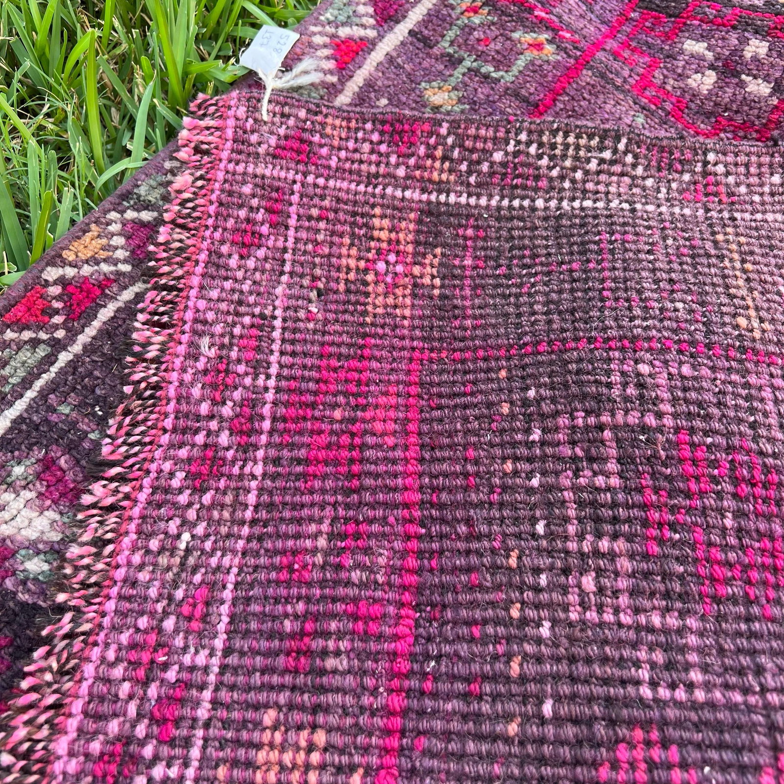 1940s Vintage Handmade Purple Herki Runner Rug - 7