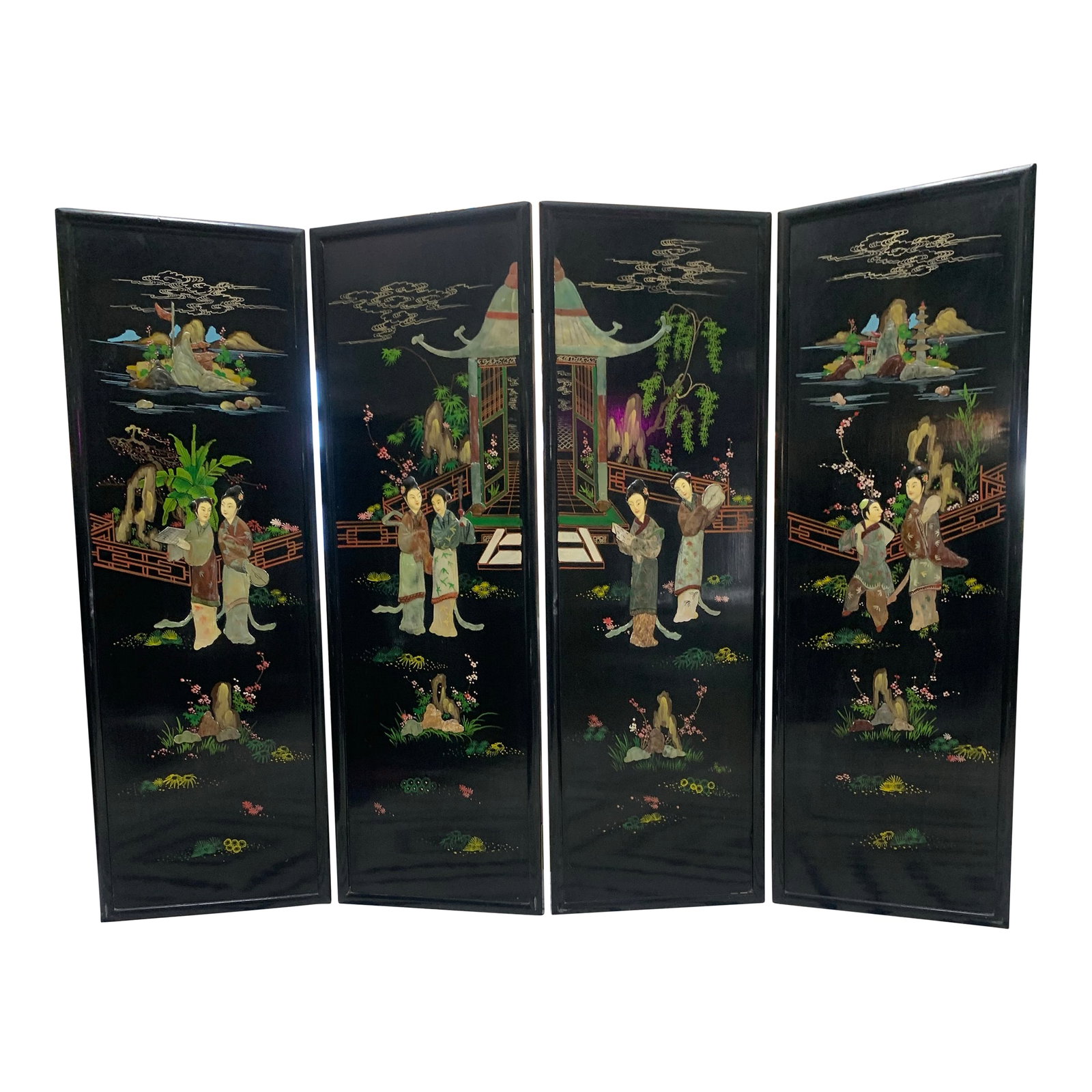 Vintage Hand-Painted Chinese Lacquer Wall Panel Set (4 Panels) (1 of 10)