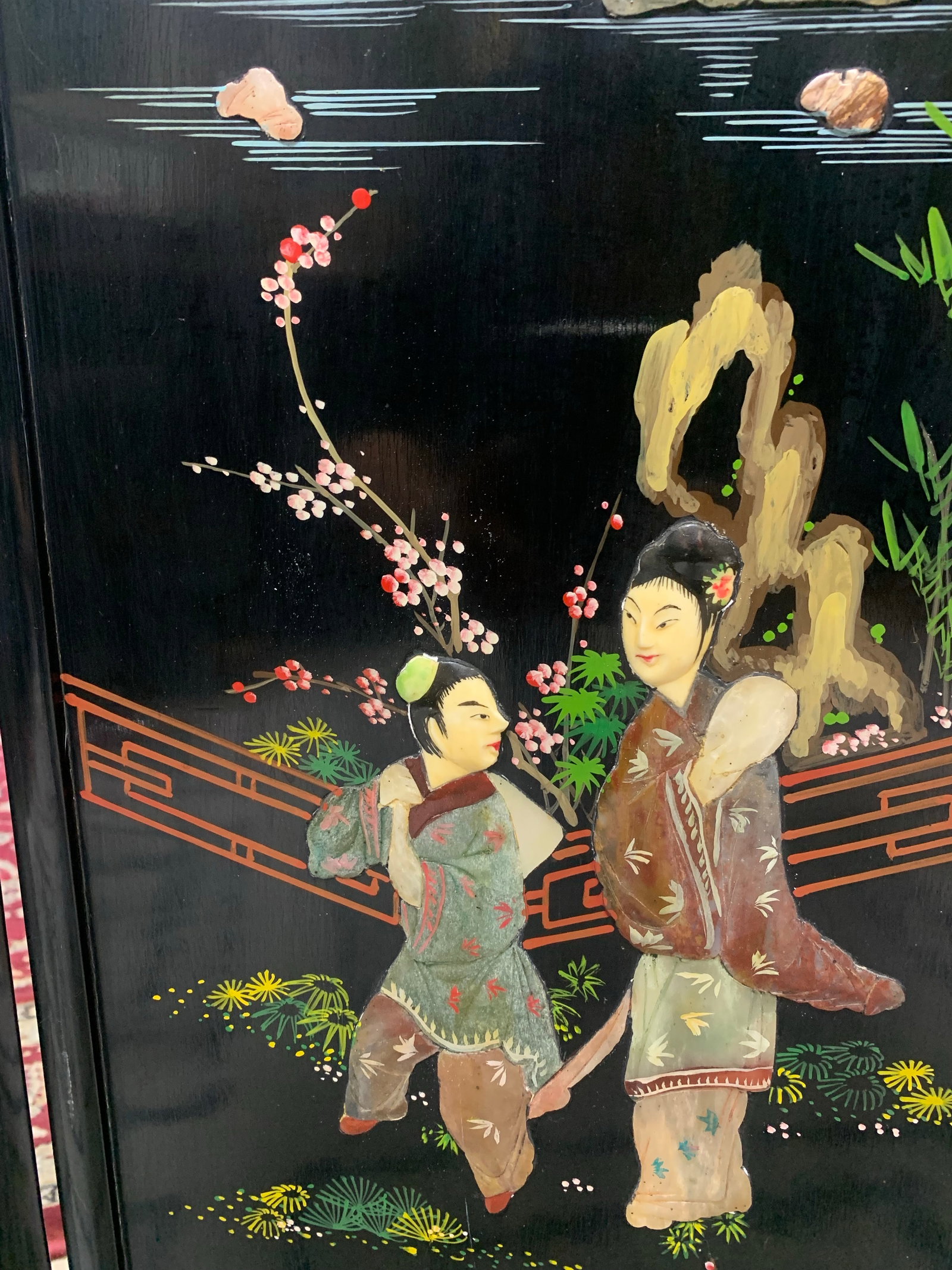 Vintage Hand-Painted Chinese Lacquer Wall Panel Set (4 Panels) - 5
