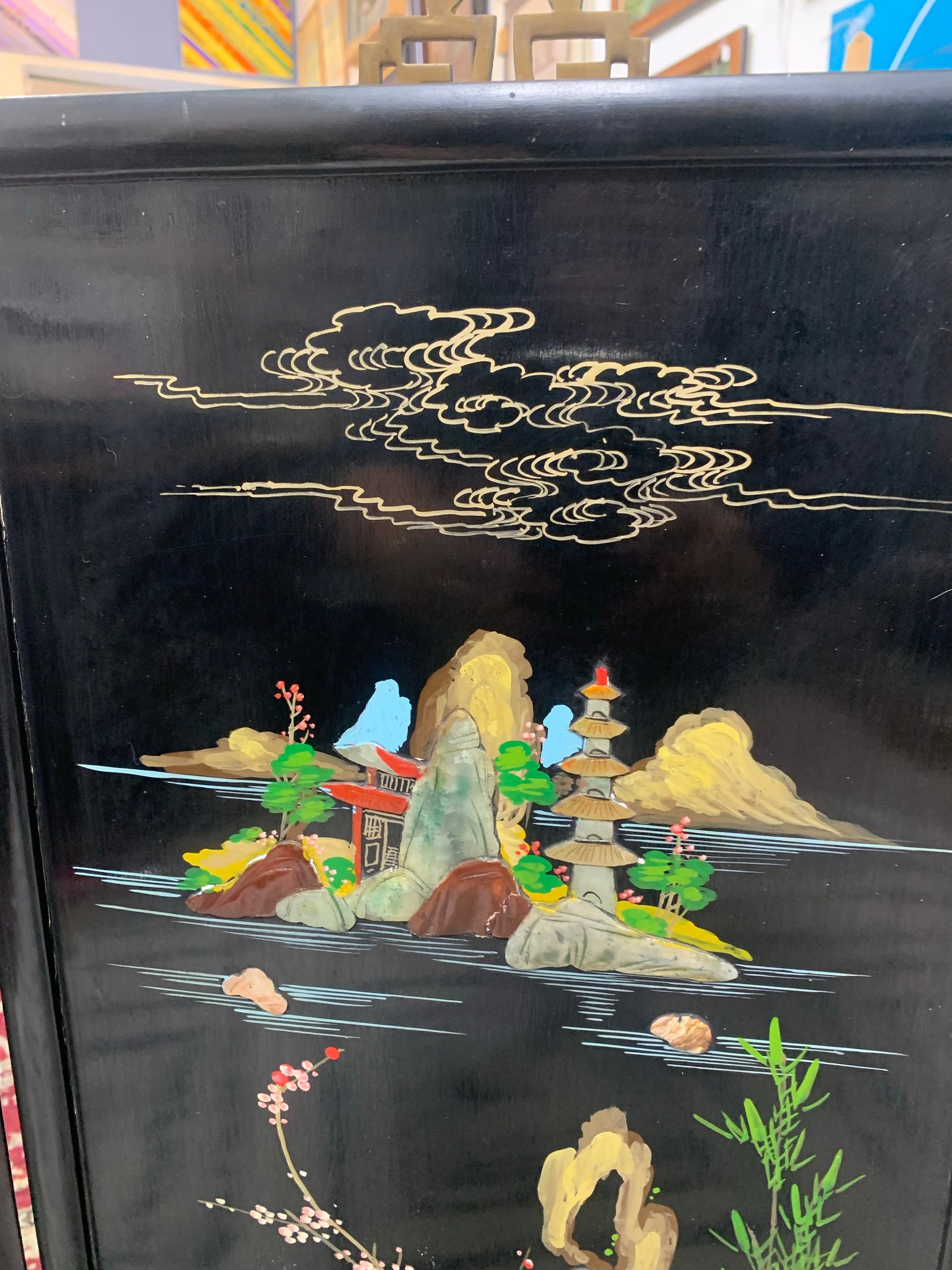 Vintage Hand-Painted Chinese Lacquer Wall Panel Set (4 Panels) - 6