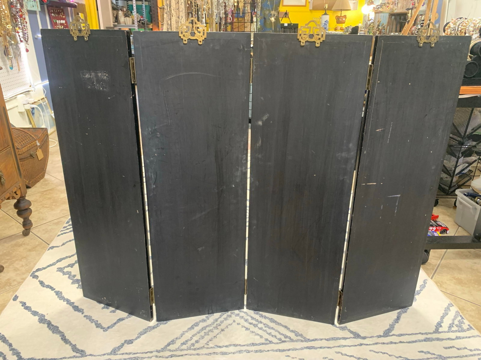 Vintage Hand-Painted Chinese Lacquer Wall Panel Set (4 Panels) - 9