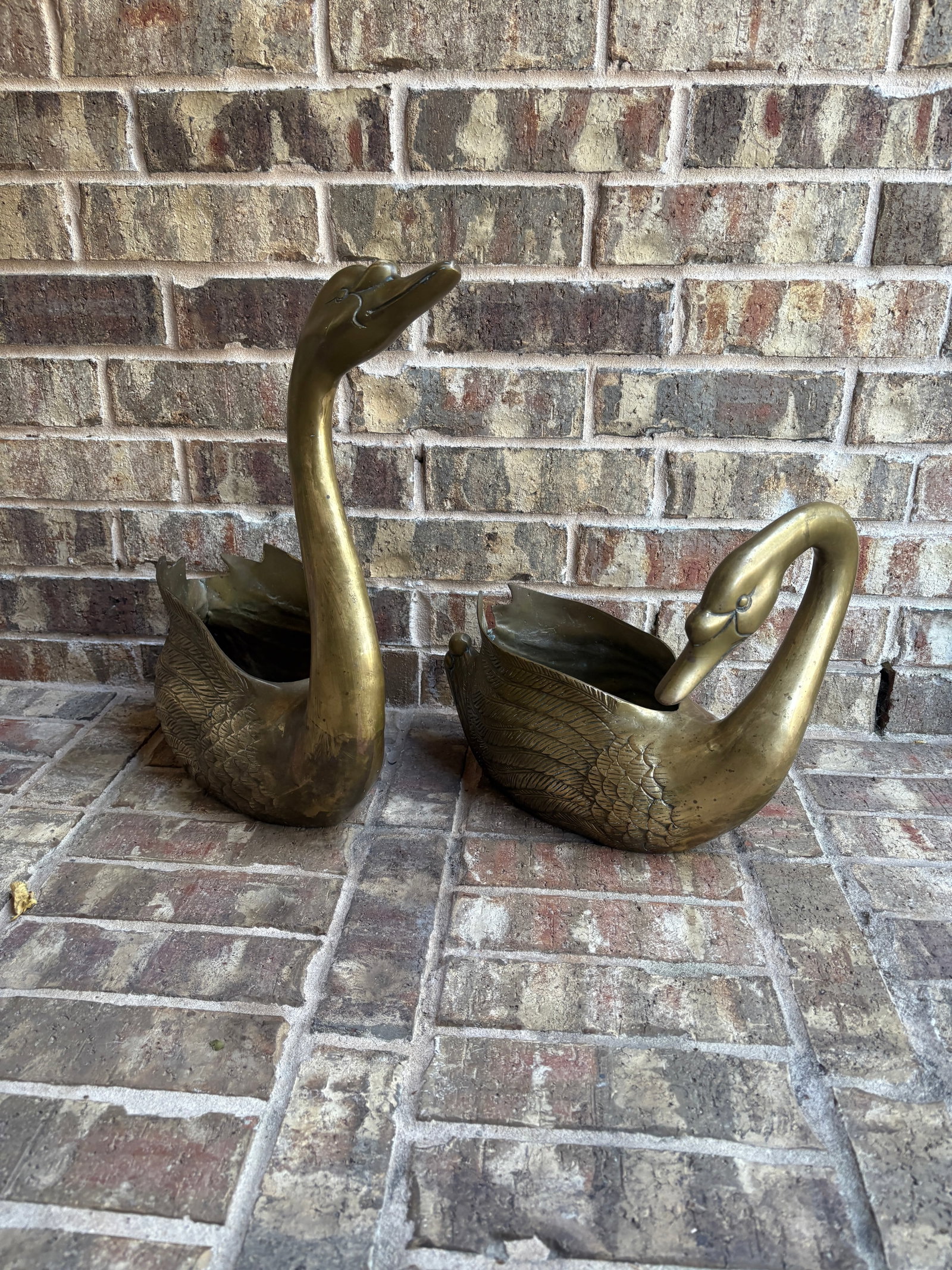 Vintage Brass Swan Planters - 11