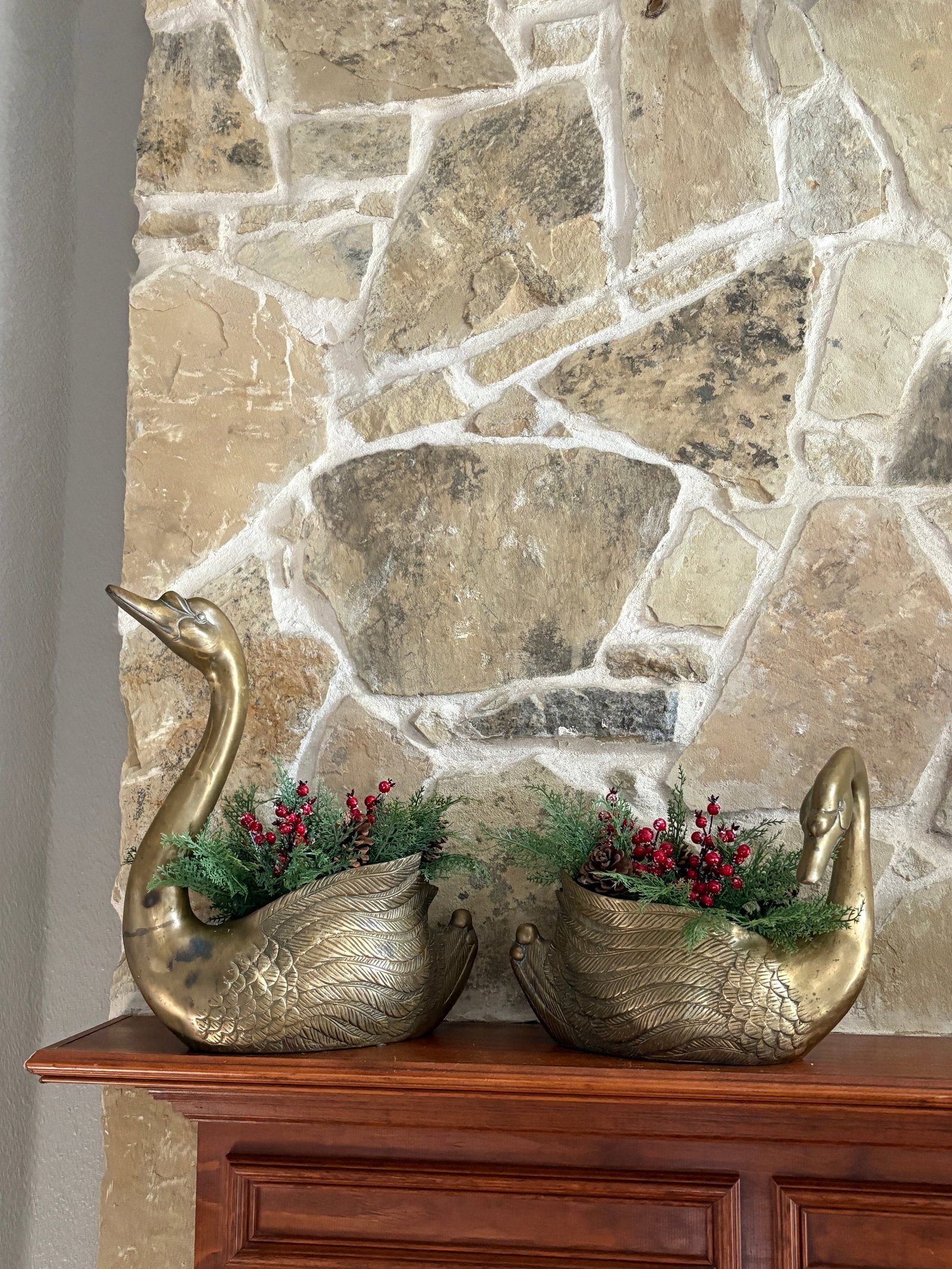 Vintage Brass Swan Planters - 2