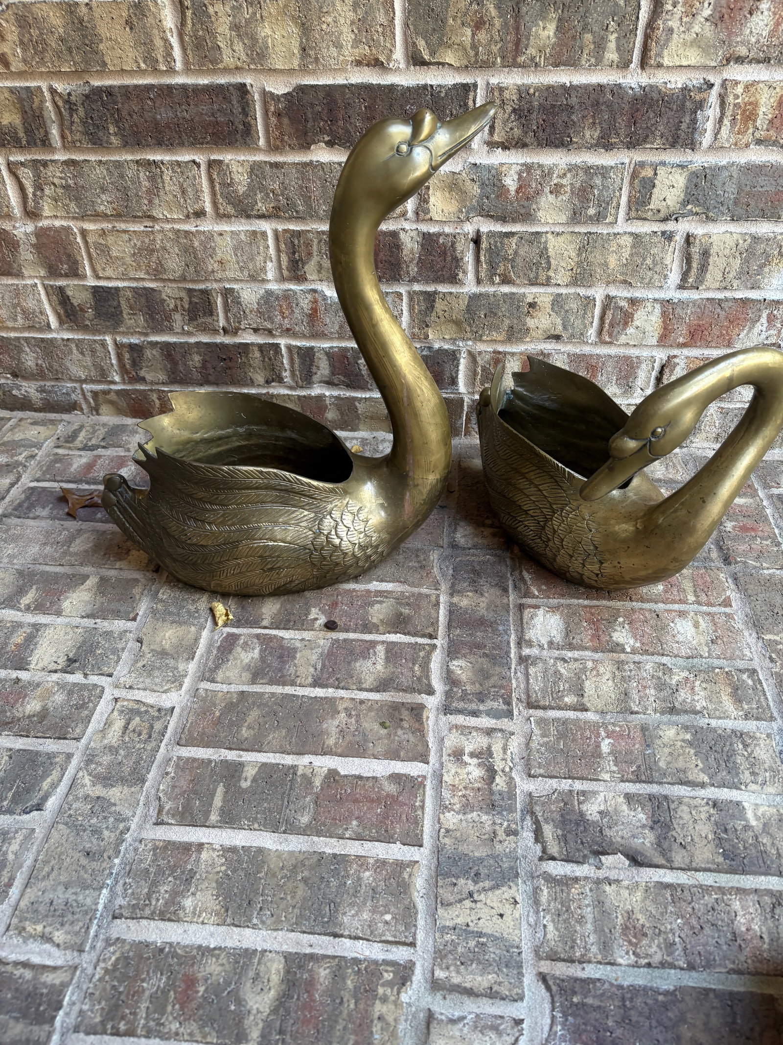 Vintage Brass Swan Planters - 9