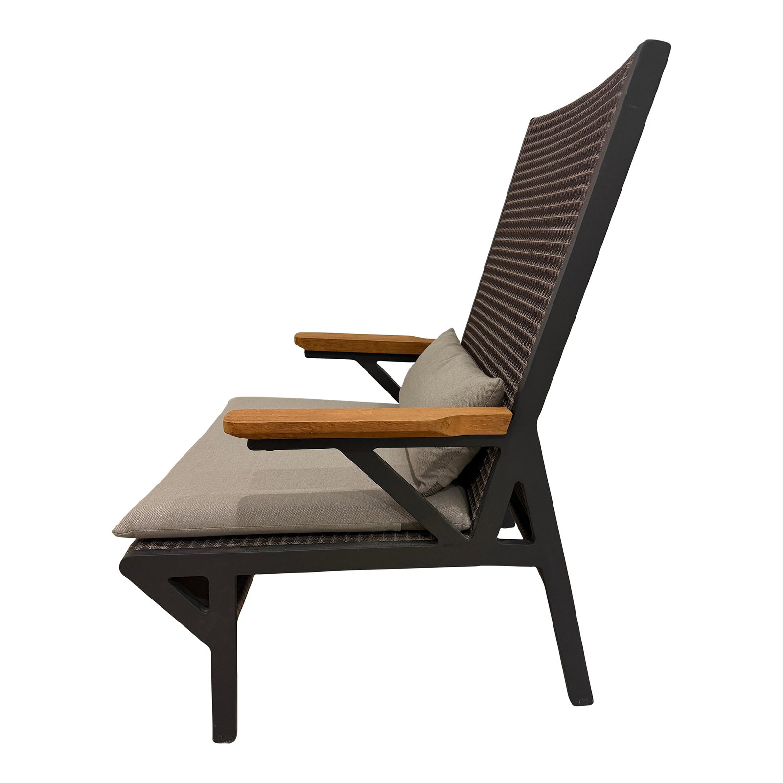 Kettal Lounge Chair: Kettal Vieques,a collection characterized by combination of aluminum frame with dimensional fabric, and teak arms. Timeless outdoor furniture representing contemporary culture, every piece is in-house