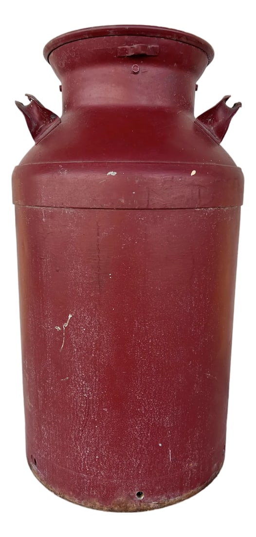 Vintage Red Farmhouse Style Milk Can Umbrella Stand: This rustic artifact has been given a rich brick red color. It will make a warm statement of welcome to your guests as they enter your front door, and it will keep your floors tidy and dry when your