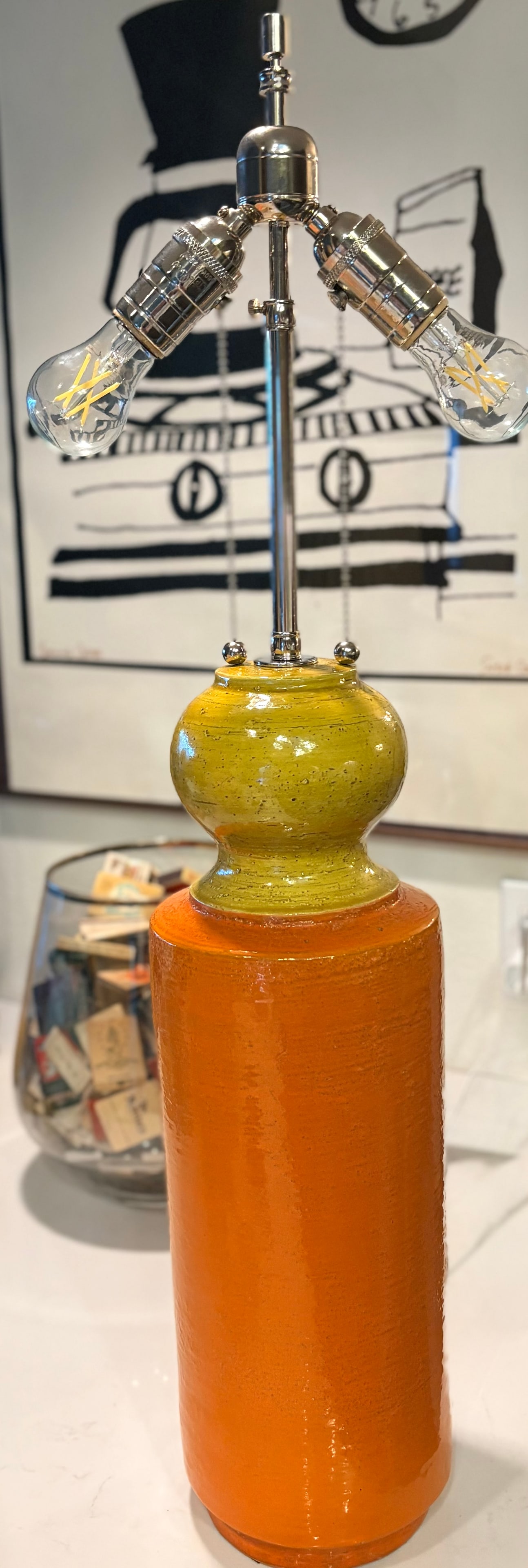 Mid Twentieth Century Italian Orange and Yellow Ceramic Table Lamp - 11