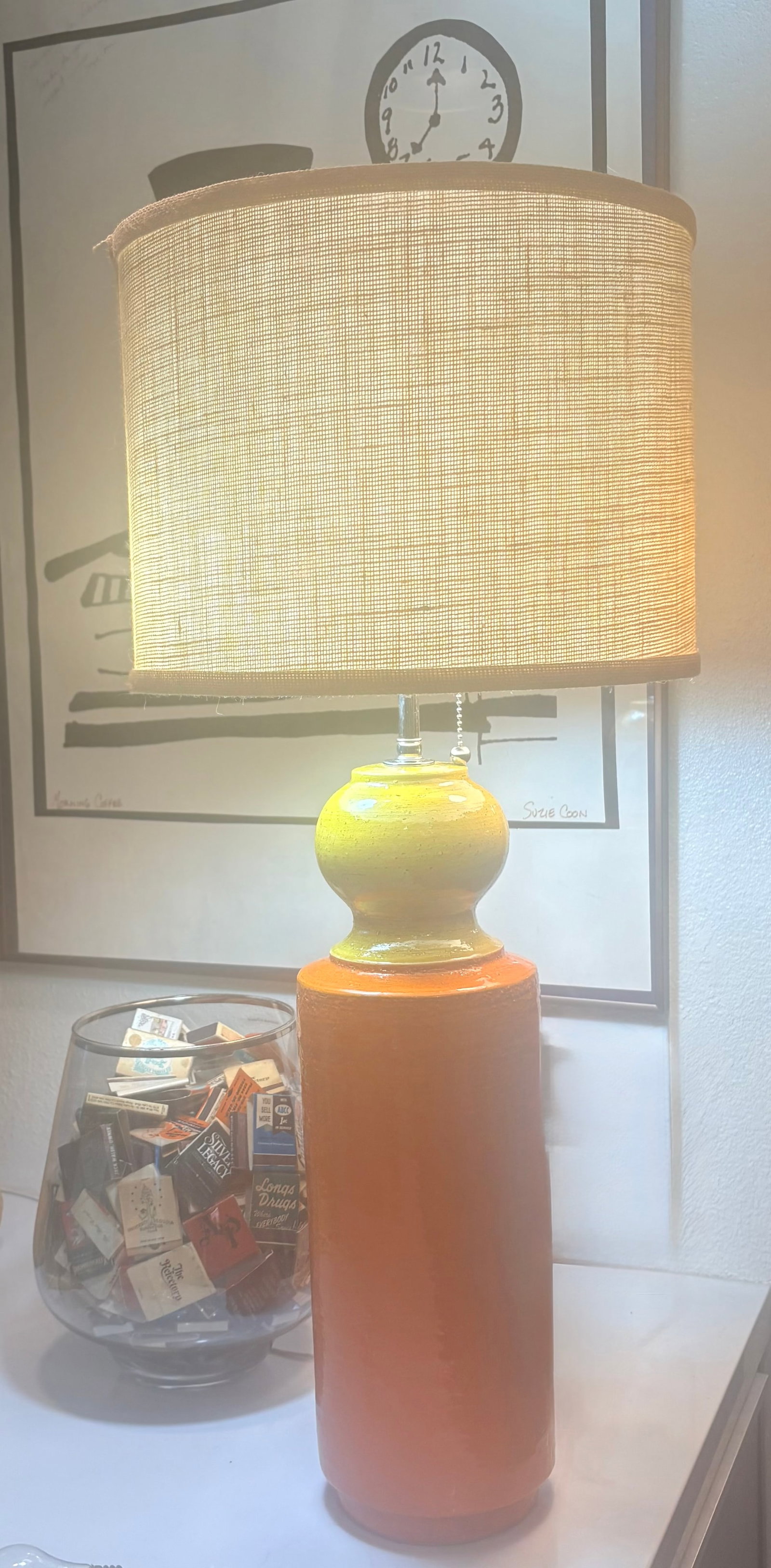 Mid Twentieth Century Italian Orange and Yellow Ceramic Table Lamp - 12