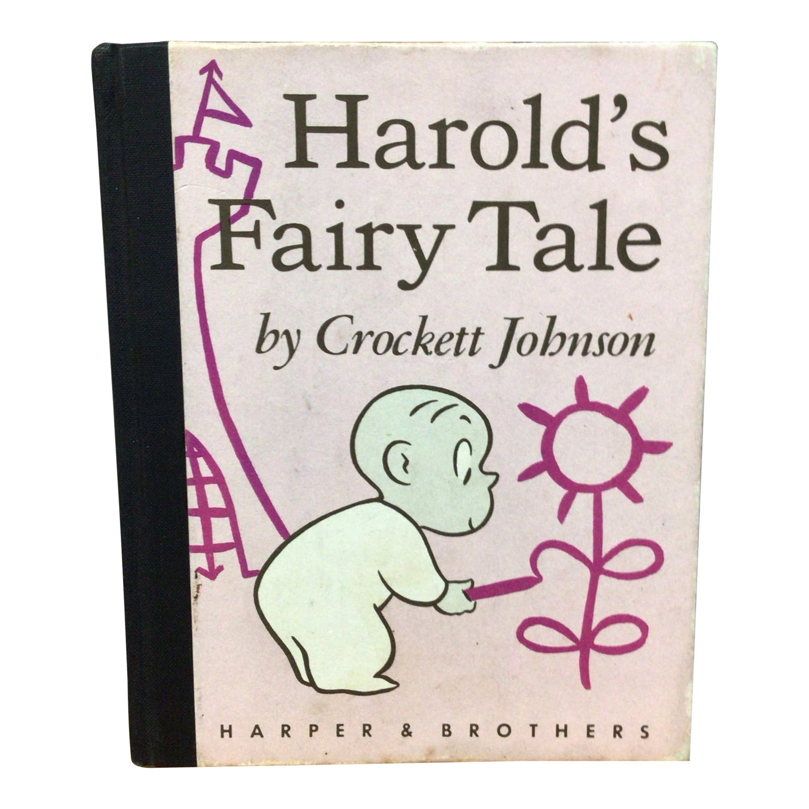 First Edition Hardcover Copy of the Children's Book "Harold's Fairy Tale" by Crockett Johnson: First edition Harold's Fairy Tales written by Crockett Johnson and published by Harper and Brothers. Harold, unable to sleep, uses his purple crayon to draw his own fairy tale world, including a