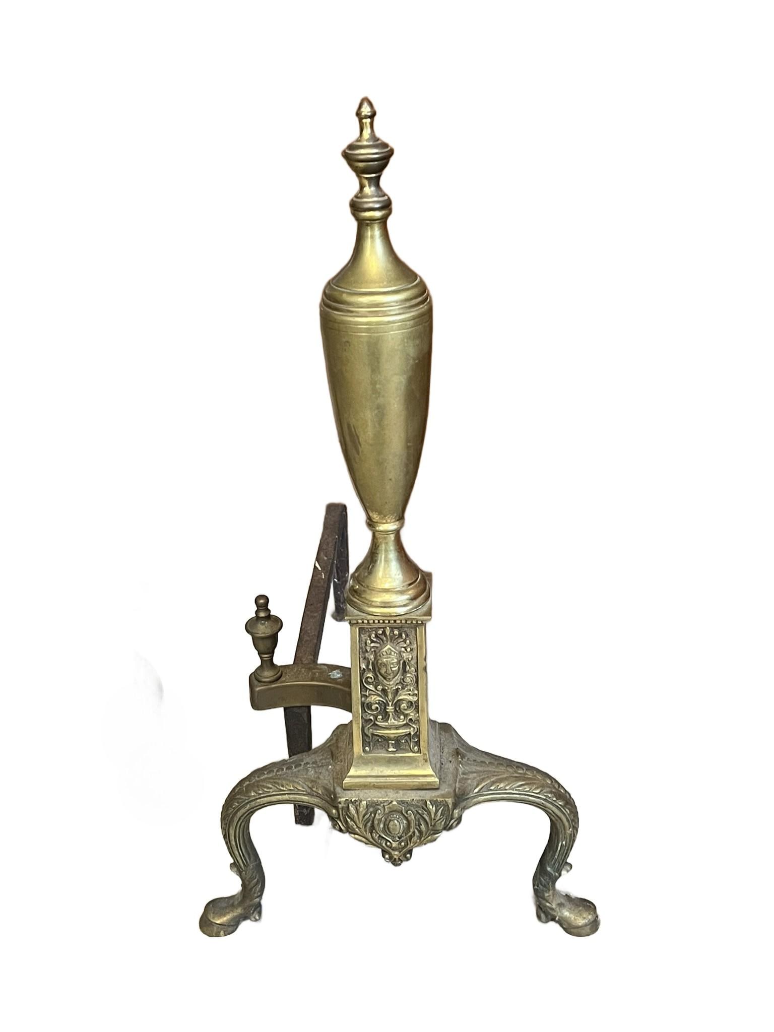 Pair of VIntage Brass Andirons in Regency Revival Style - 2