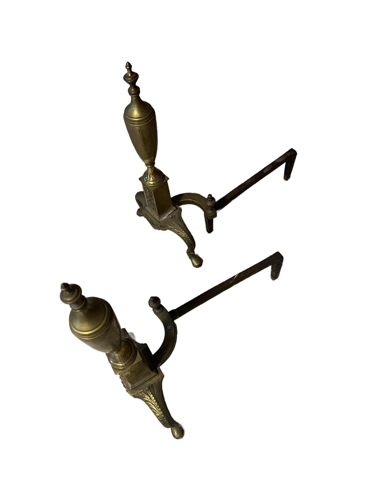 Pair of VIntage Brass Andirons in Regency Revival Style - 3