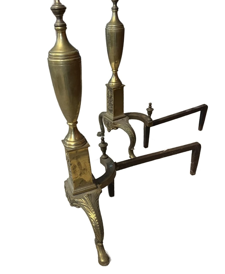 Pair of VIntage Brass Andirons in Regency Revival Style - 4