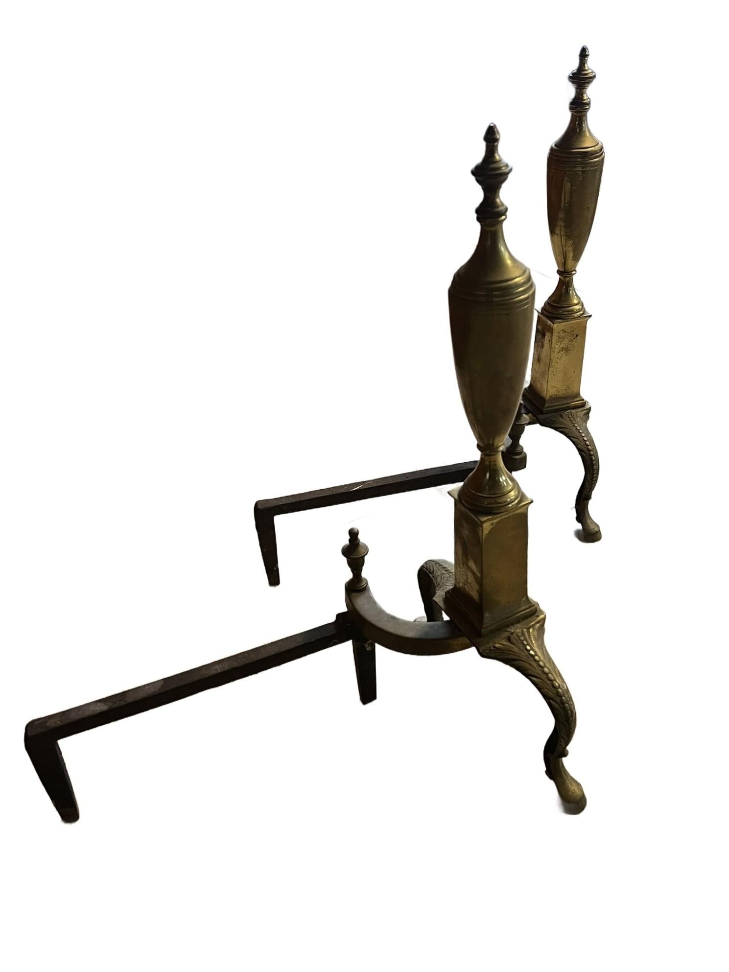 Pair of VIntage Brass Andirons in Regency Revival Style - 5
